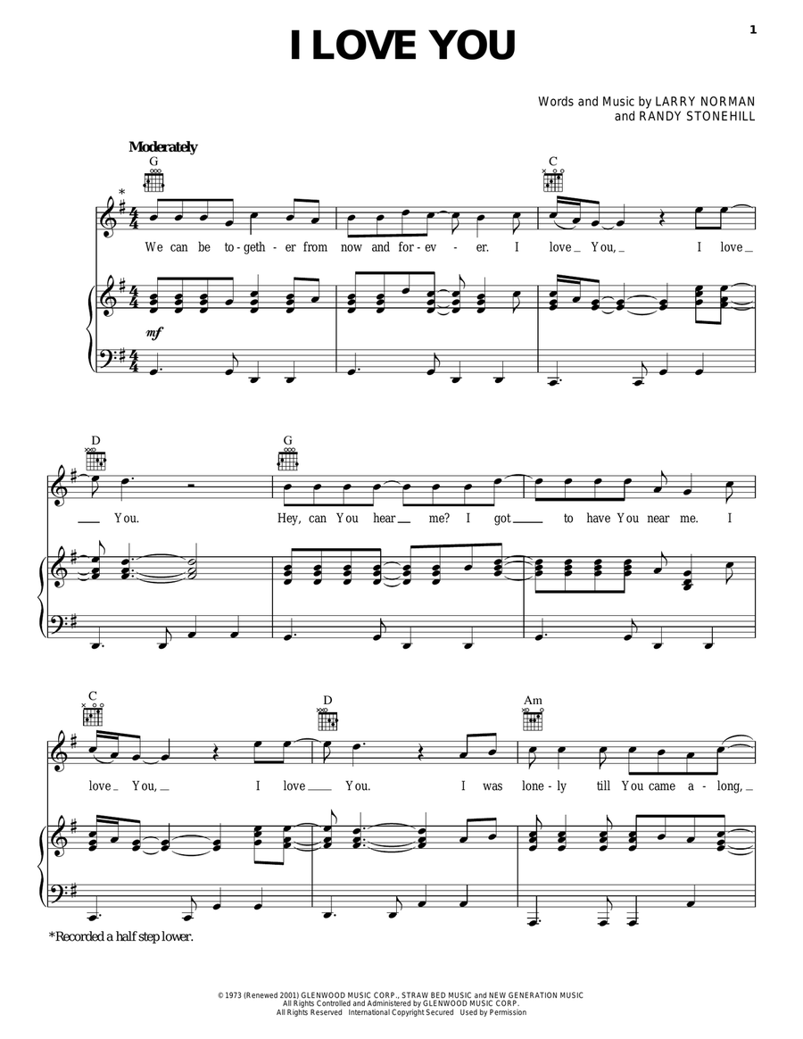 I Love You Piano, Vocal, Guitar scores gallery preview page 1