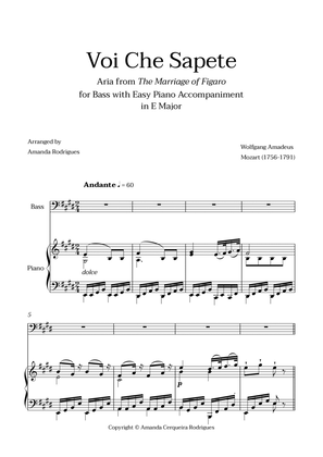 Voi Che Sapete from "The Marriage of Figaro" - Easy Bass and Piano Aria Duet in E Major