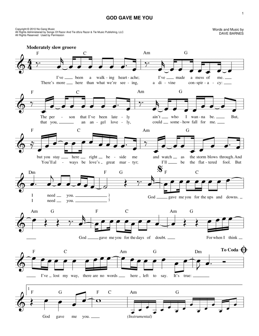 God Gave Me You Piano scores gallery preview page 1