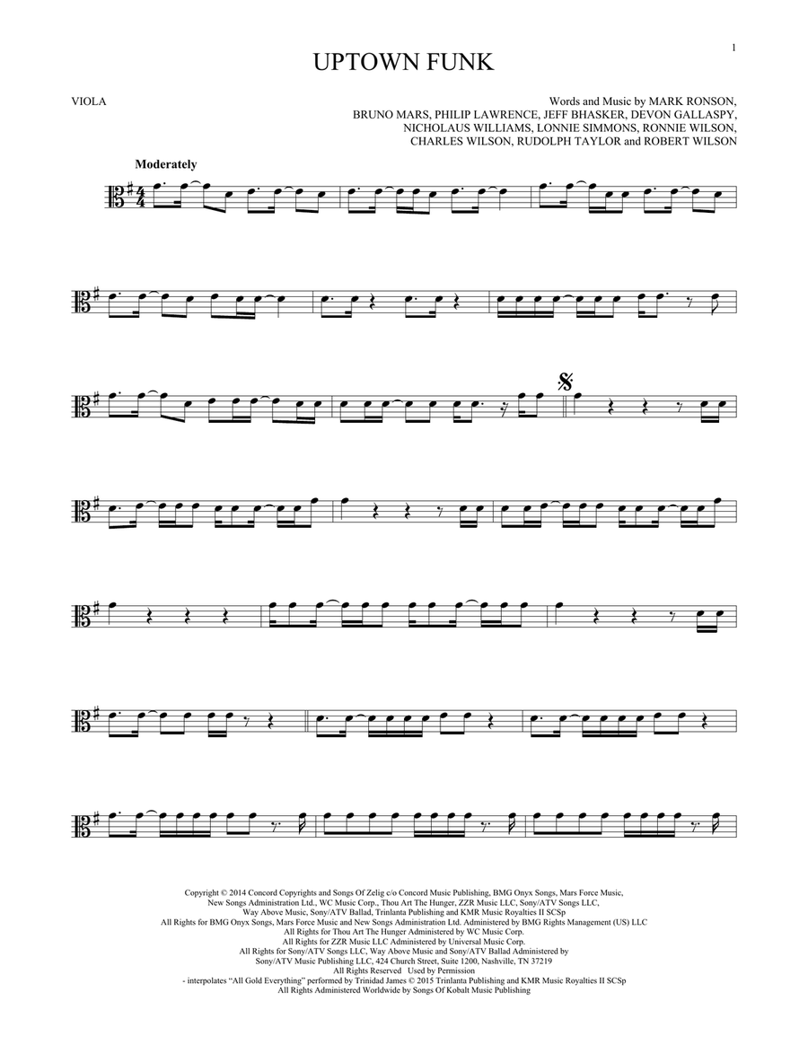 Uptown Funk (feat. Bruno Mars) Viola Solo scores gallery preview page 1