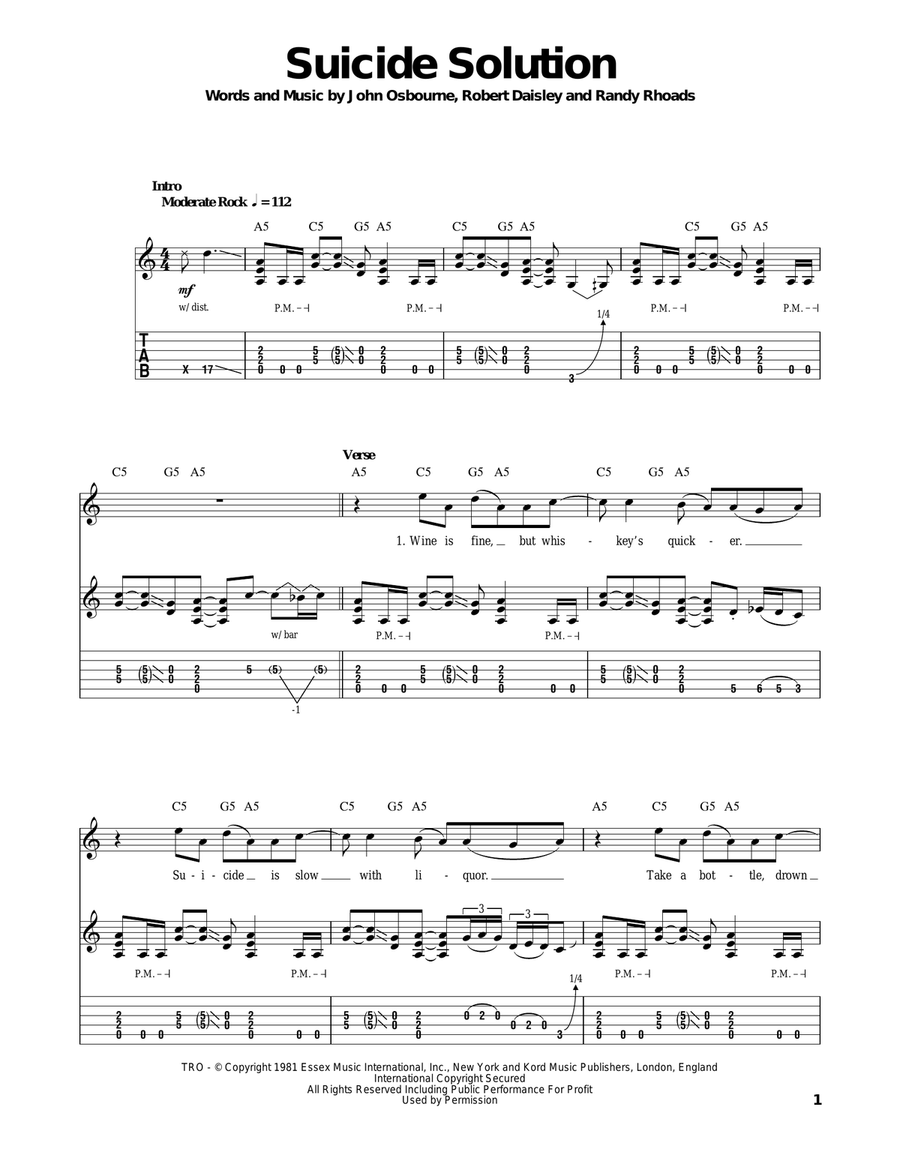 Suicide Solution Acoustic Guitar scores gallery preview page 1