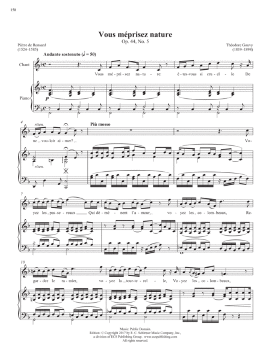 Op. 44, No. 5: Vous m√©prisez nature from Songs of Gouvy, V1 Piano Accompaniment scores gallery preview page 2
