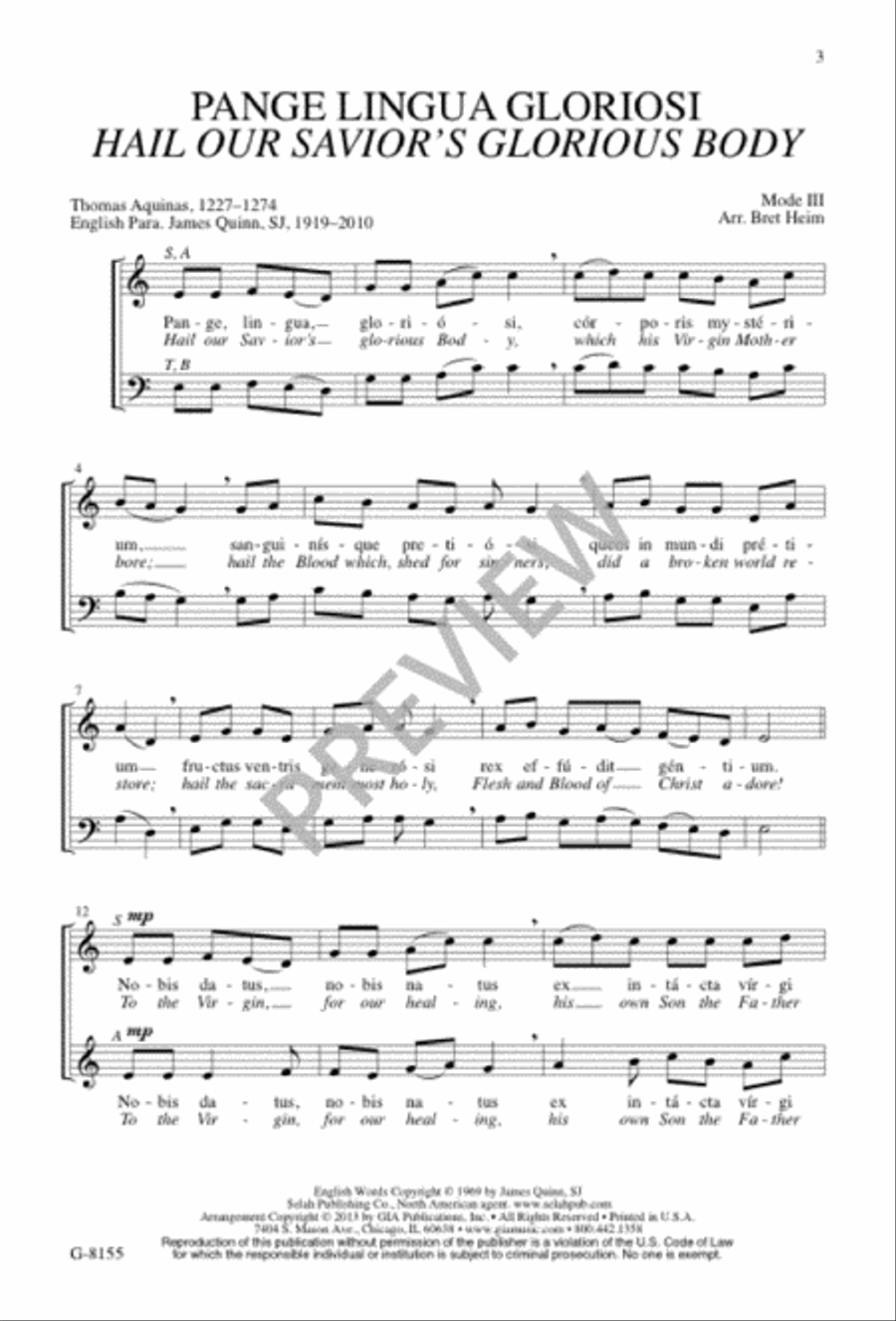 Pange lingua gloriosi / Hail Our Savior's Glorious Body 4-Part scores gallery preview page 3