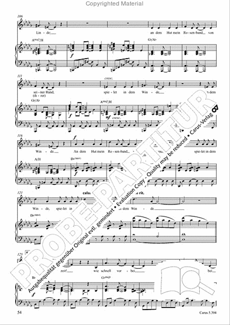 Schindler: Rosenzeit. Ein Liederzyklus uber die Liebe. Chansons fur Singstimme und Klavier Piano scores gallery preview page 55