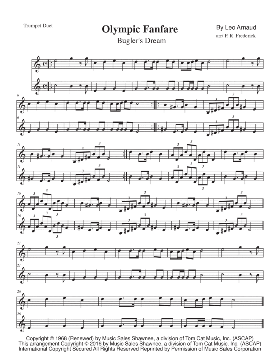 Bugler's Dream (olympic Fanfare) Trumpet Duet scores gallery preview page 1