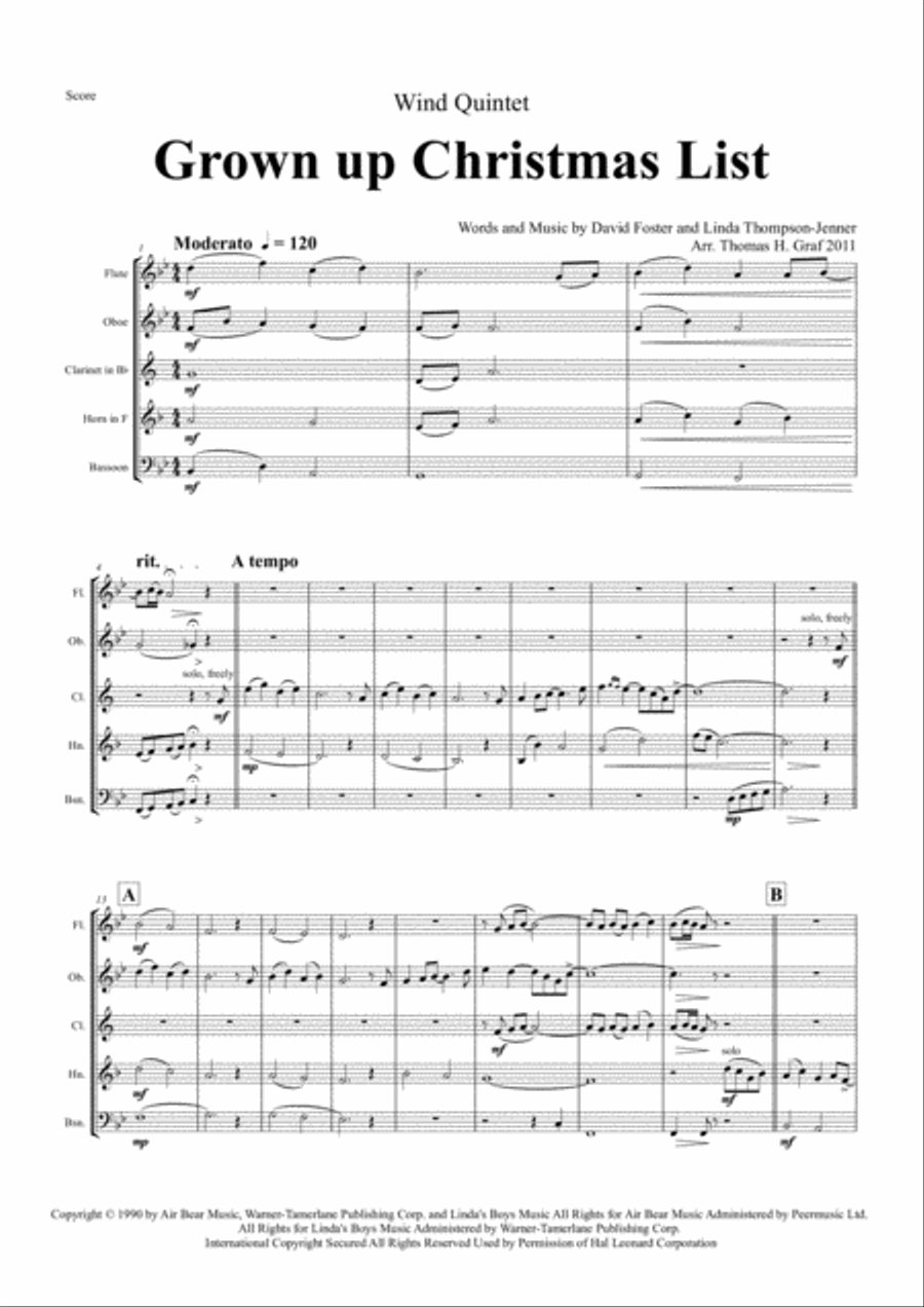 Grown-Up Christmas List Woodwind Quintet scores gallery preview page 1