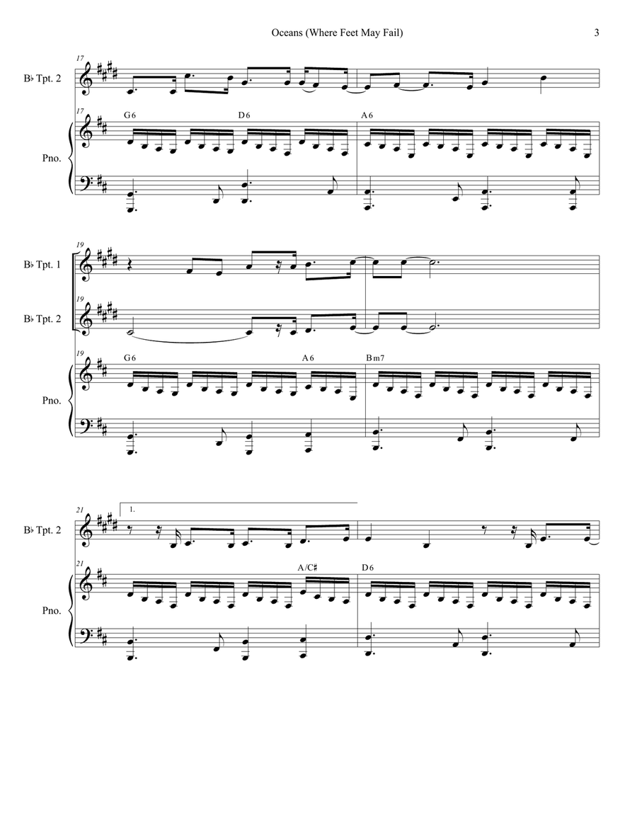 Oceans (Where Feet May Fail) Trumpet Duet scores gallery preview page 3
