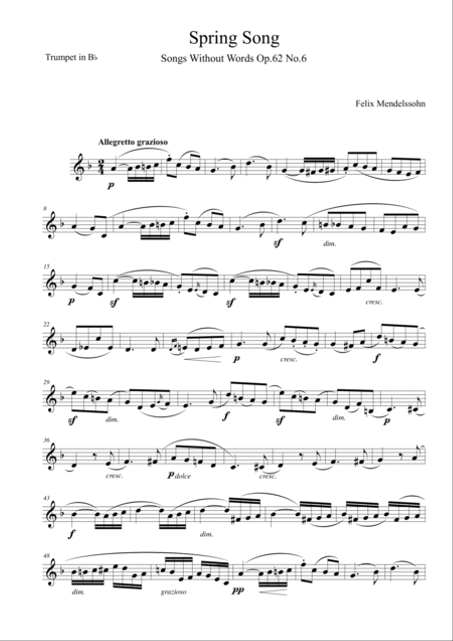 Lieder ohne Worte Op.62 No.6 in Eb Trumpet Solo scores gallery preview page 6