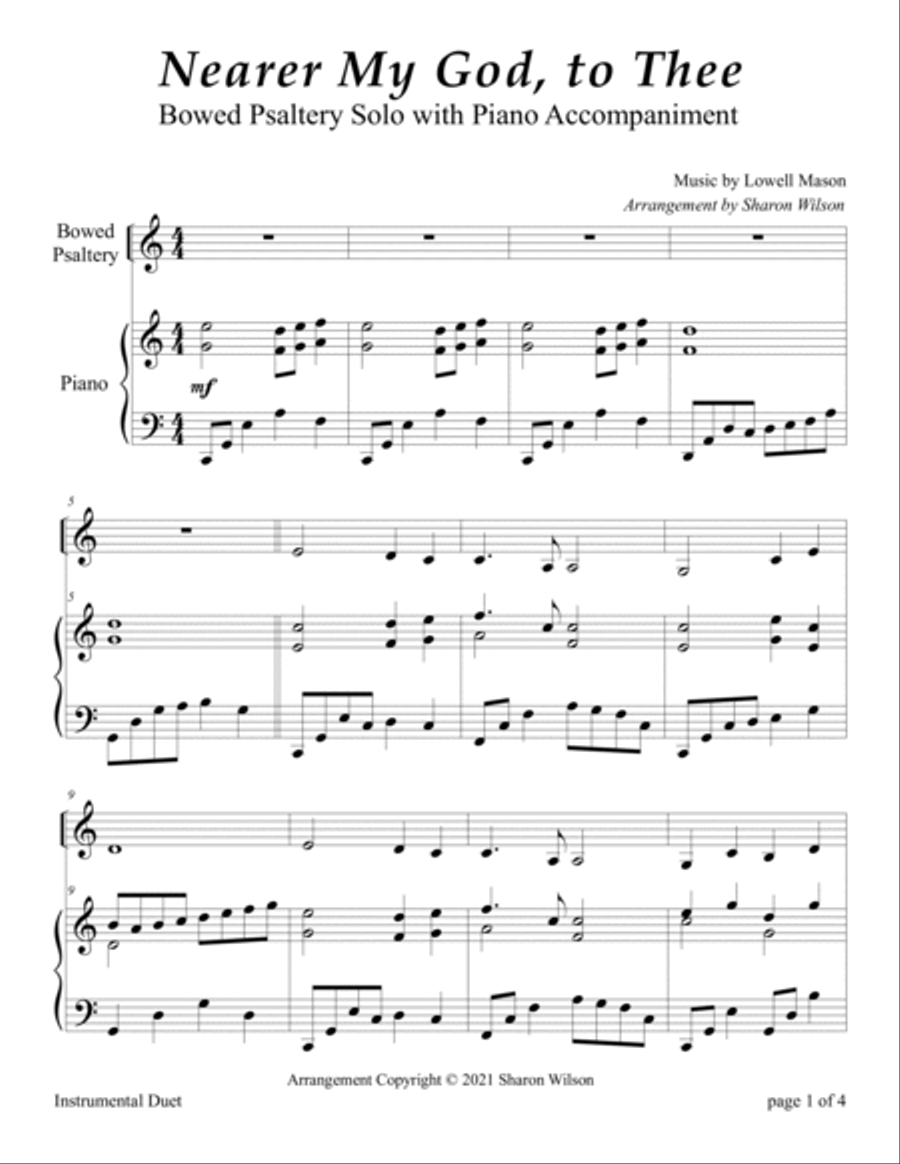 Nearer My God, to Thee (Easy Bowed Psaltery Solo with Piano Accompaniment) Zither scores gallery preview page 4