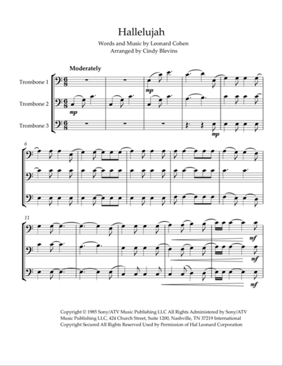 Hallelujah Trombone Solo scores gallery preview page 2