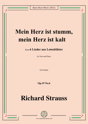 Book cover for Richard Strauss-Mein Herz ist stumm,mein Herz ist kalt,in b minor