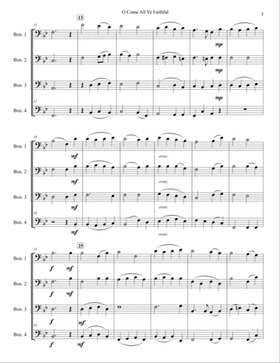 O Come All Ye Faithful for Bassoon Quartet Woodwind Quartet scores gallery preview page 3