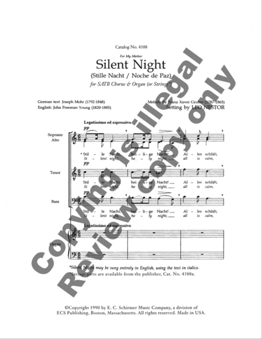Silent Night (Stille Nacht/Noche de Paz) 4-Part scores gallery preview page 2