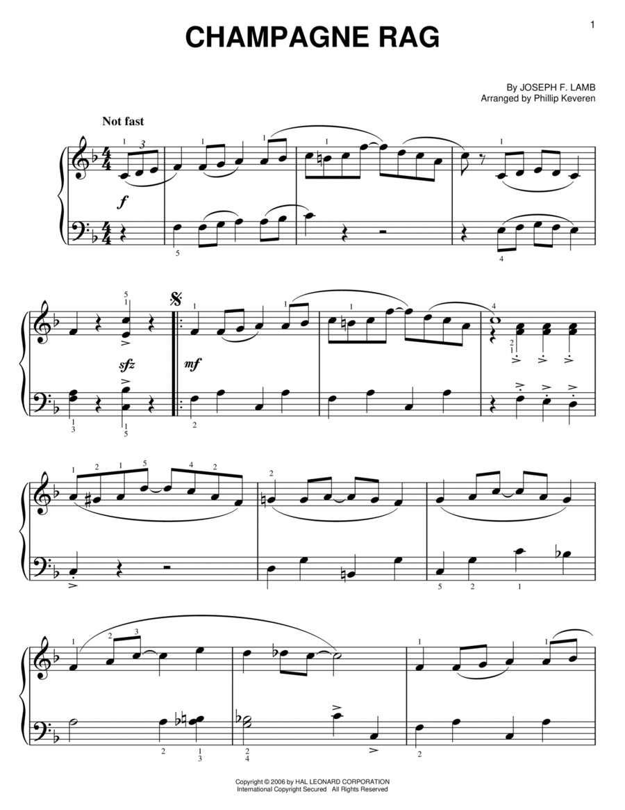 Champagne Rag (arr. Phillip Keveren) Easy Piano scores gallery preview page 1