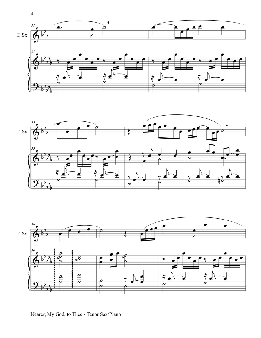 NEARER, MY GOD, TO THEE (Duet– Tenor Sax/Piano with Score and Instrument Part) Woodwind Duet scores gallery preview page 4