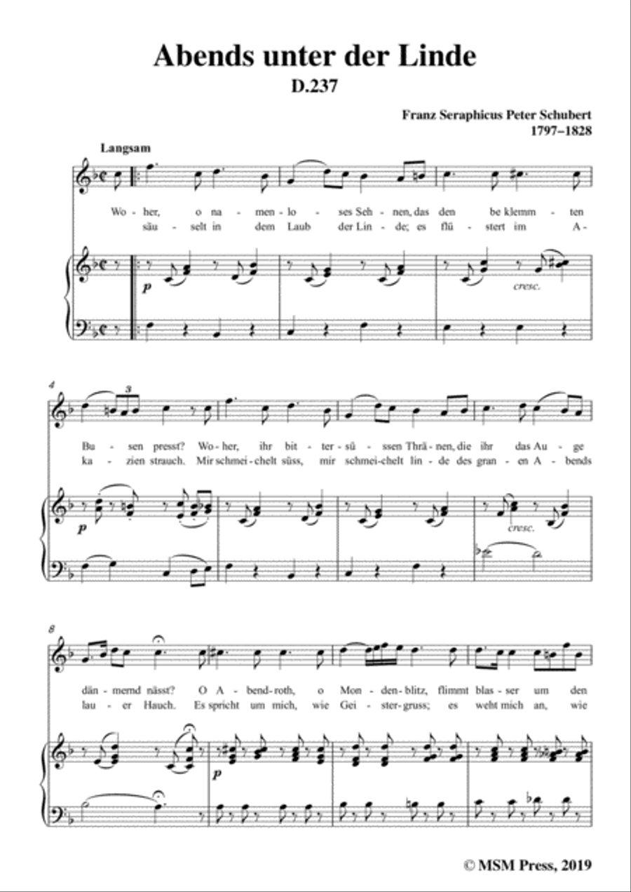 Schubert-Abends unter der Linde,D.237,in F Major,for Voice&Piano Voice scores gallery preview page 3
