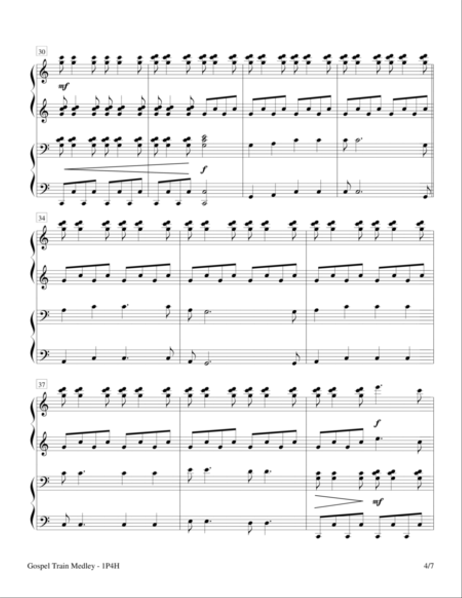 Gospel Train Medley (1 Piano, 4-Hands) 1 Piano, 4-Hands scores gallery preview page 4