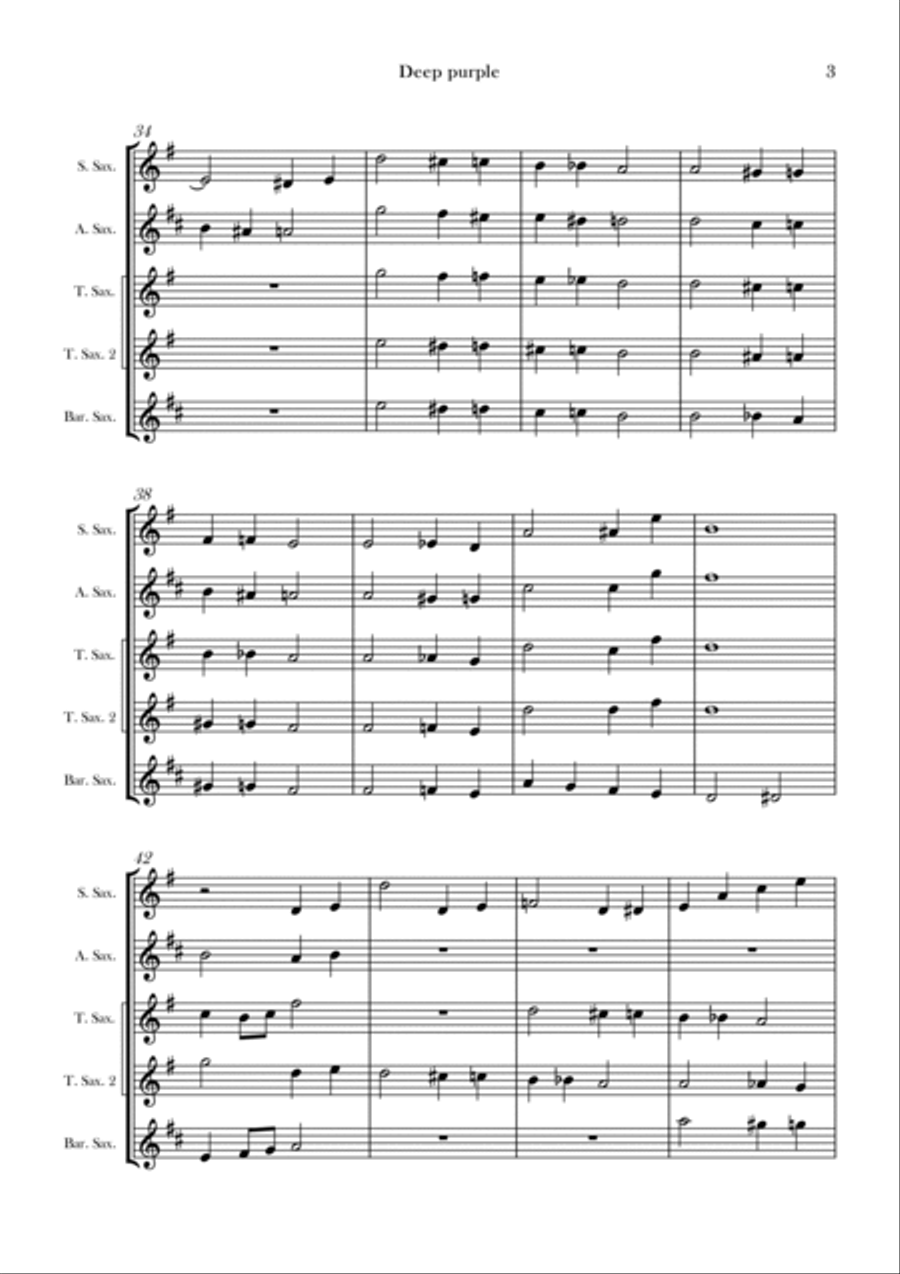 Deep Purple Saxophone Quintet scores gallery preview page 3