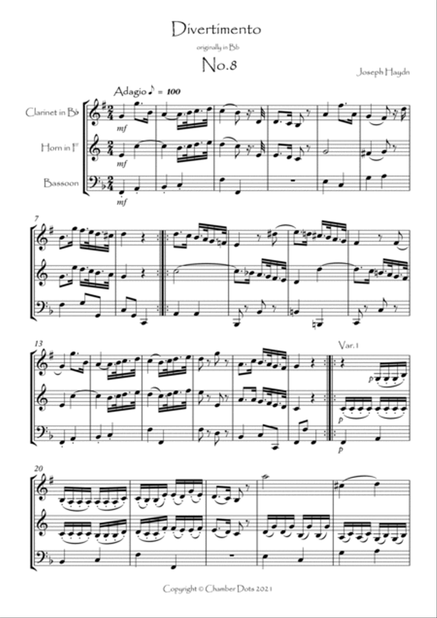 Divertimento (originally in Bb) No.8 Small Ensemble scores gallery preview page 2