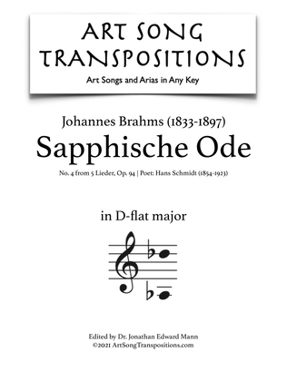 Book cover for BRAHMS: Sapphische Ode, Op. 94 no. 4 (transposed to D-flat major)