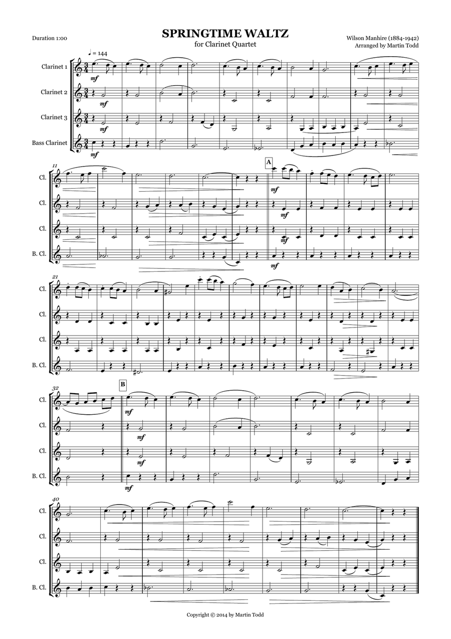 Springtime Waltz for Clarinet Quartet Clarinet Quartet scores gallery preview page 1