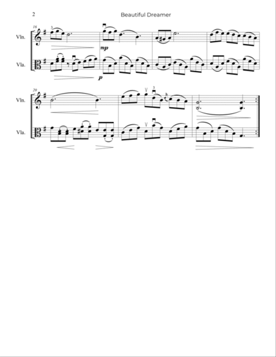 Foster: Beautiful Dreamer - Violin and Viola Duo String Duet scores gallery preview page 3