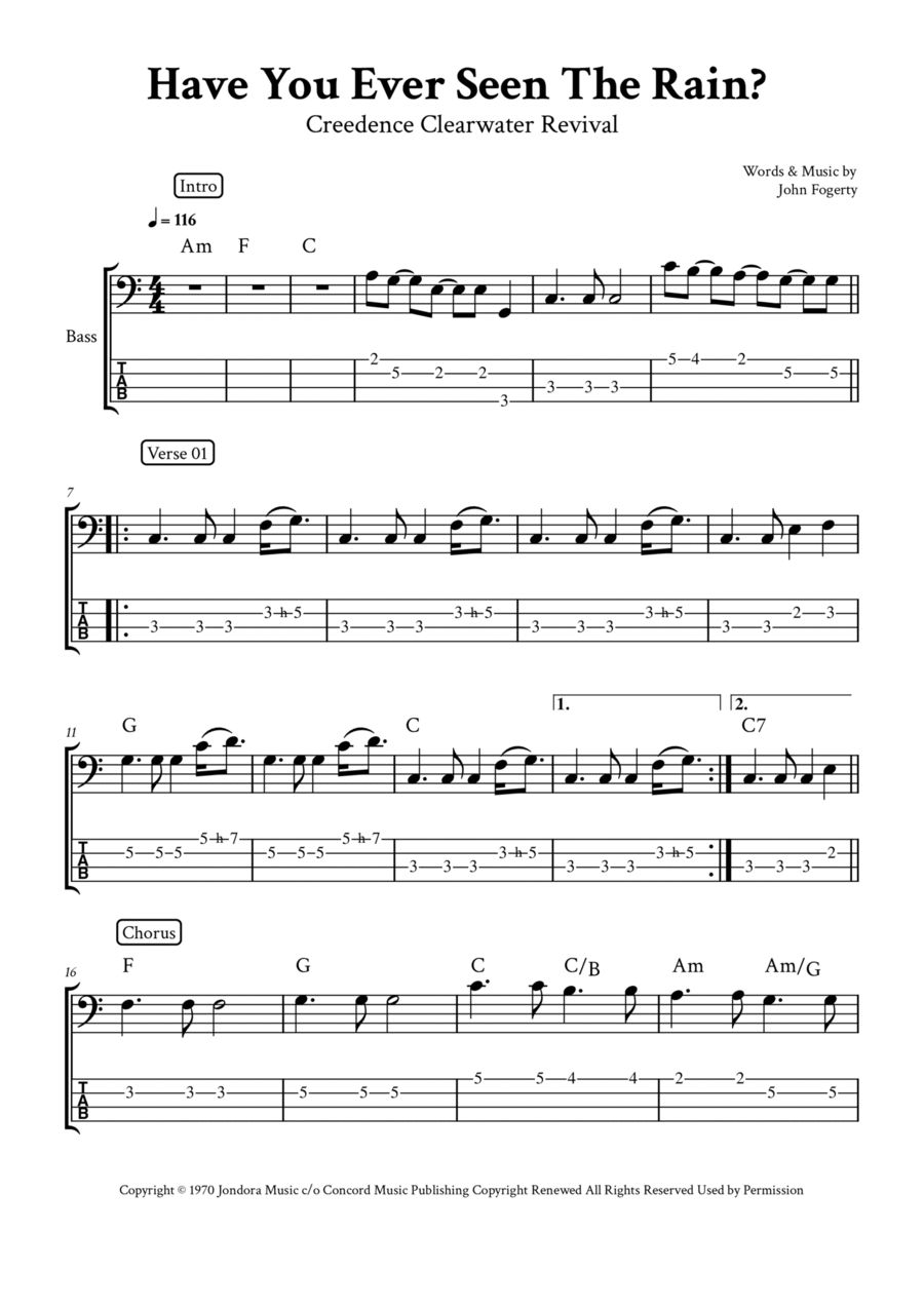 Have You Ever Seen The Rain? Bass Guitar scores gallery preview page 1