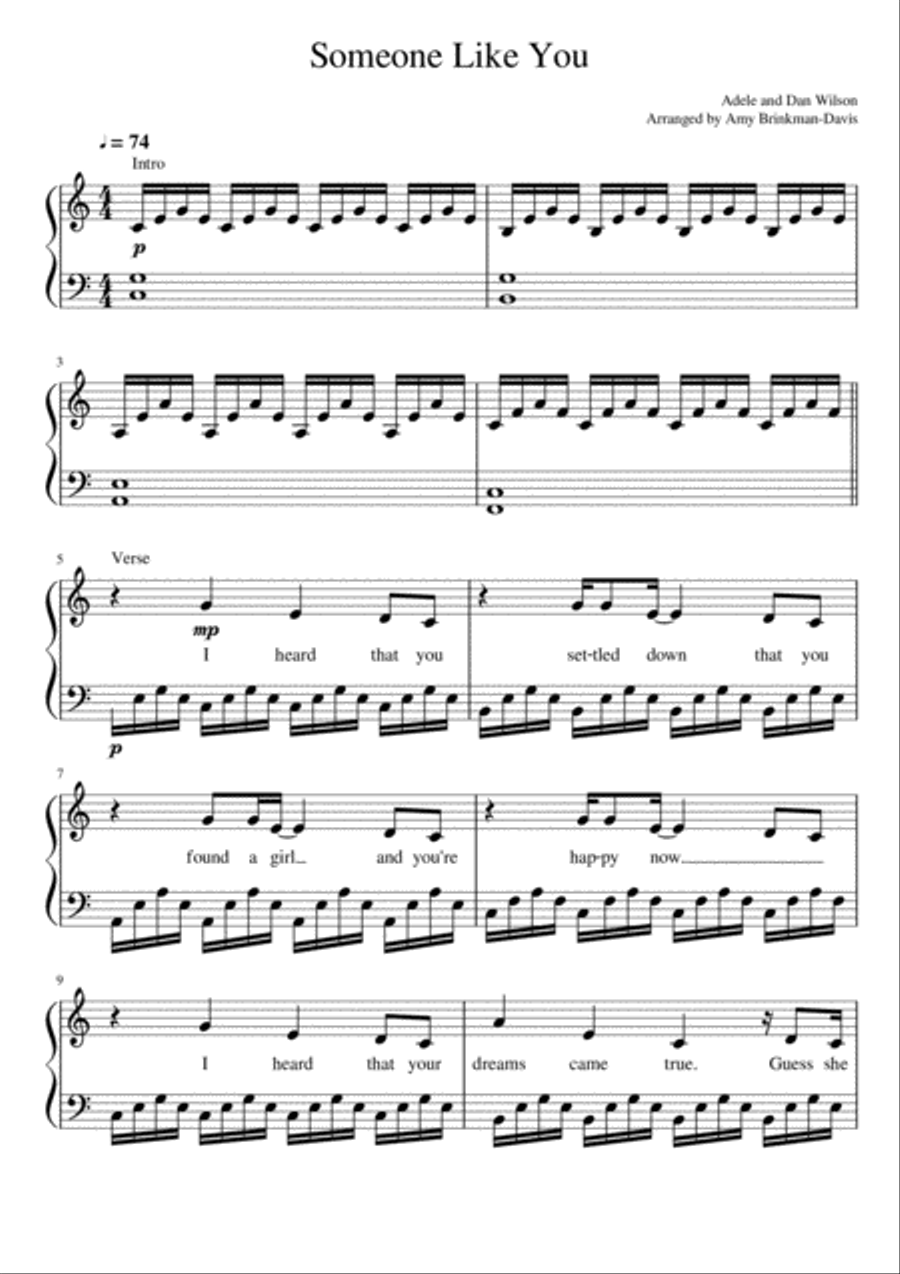 Someone Like You Piano Solo scores gallery preview page 1