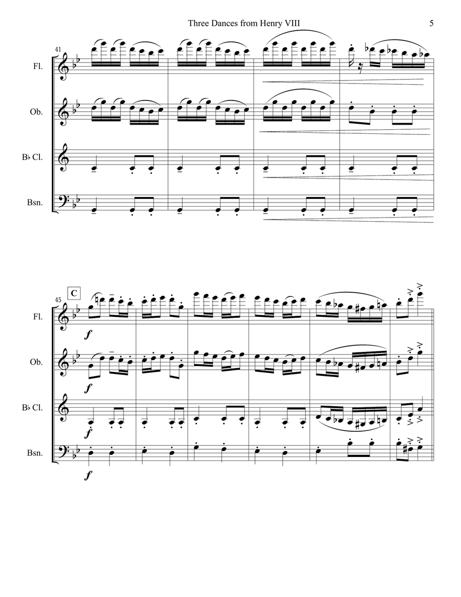3 Dances from Henry VIII set for Woodwind Quartet Woodwind Quartet scores gallery preview page 6