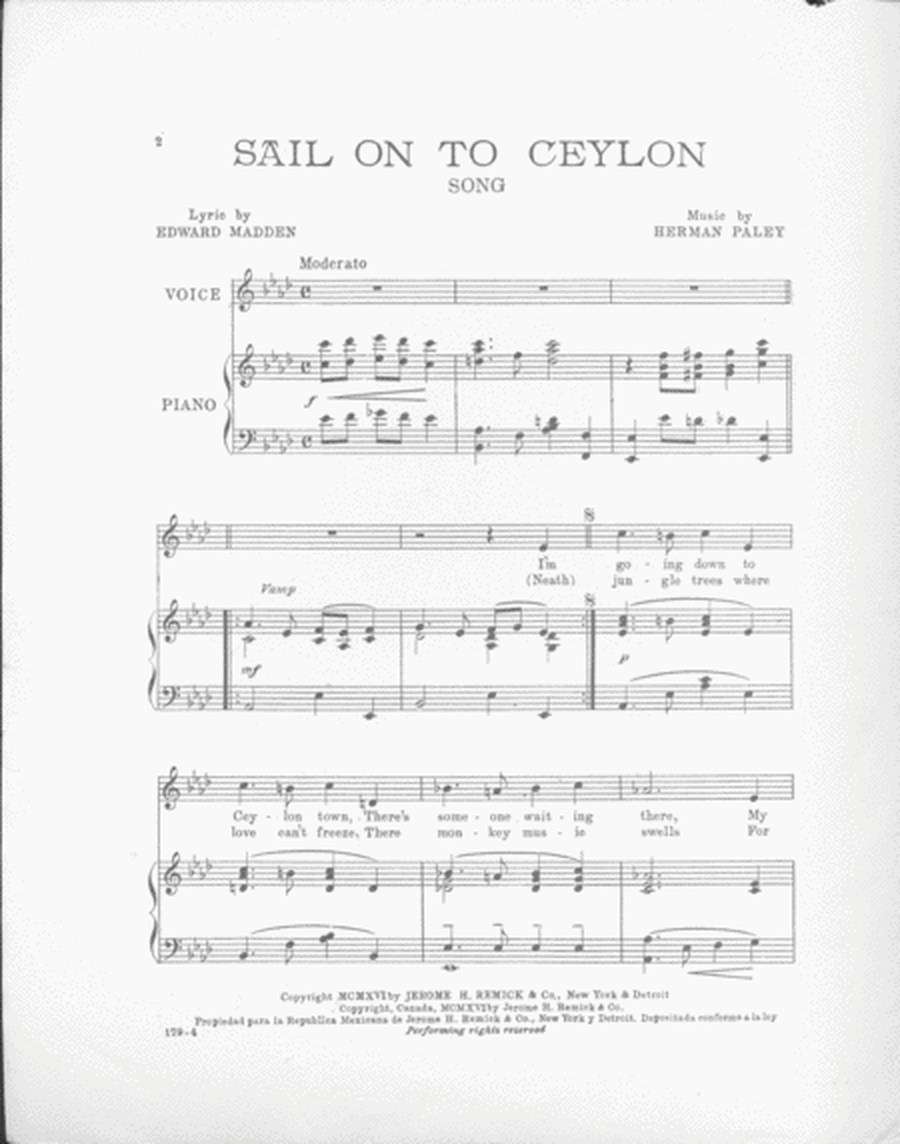 Sail On To Ceylon. Song