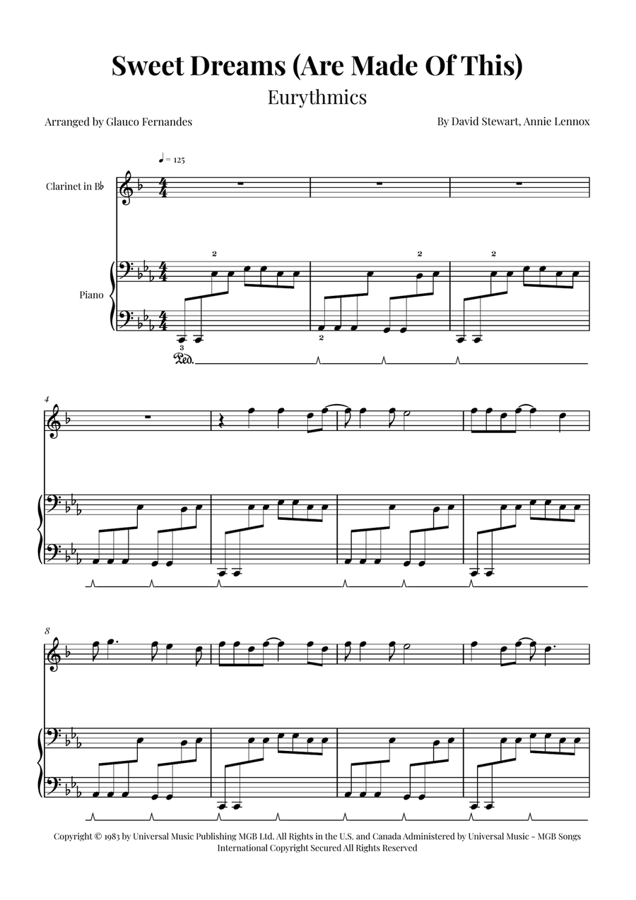 Sweet Dreams (Are Made Of This) B-Flat Clarinet scores gallery preview page 1