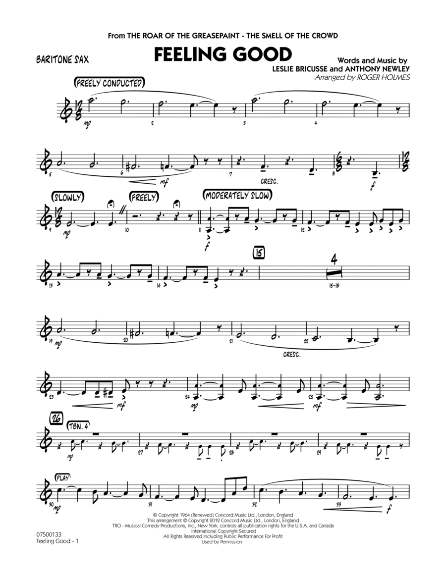 Feeling Good - Baritone Sax Jazz Ensemble scores gallery preview page 1