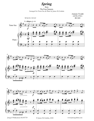 Vivaldi: Spring from the Four Seasons for Tenor Sax & Piano
