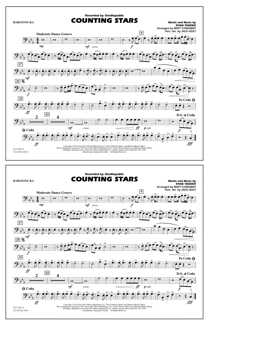 Counting Stars - Baritone B.C. Marching Band scores gallery preview page 1