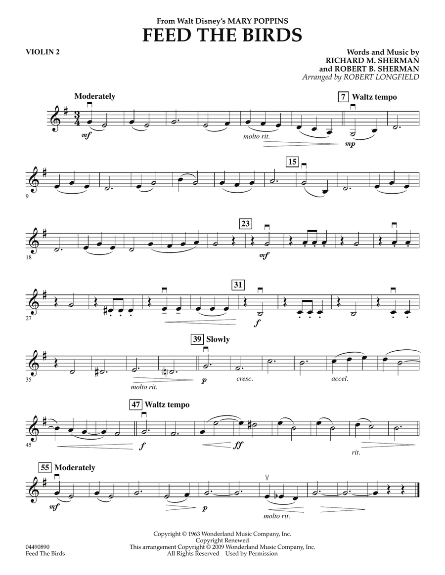 Feed the Birds (from Mary Poppins) - Violin 2 Orchestra scores gallery preview page 1