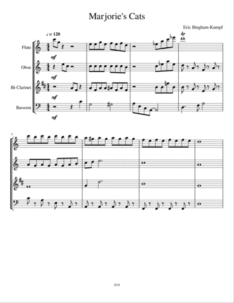 Marjorie's Cats Marjorie's Cats Woodwind Quartet scores gallery preview page 1