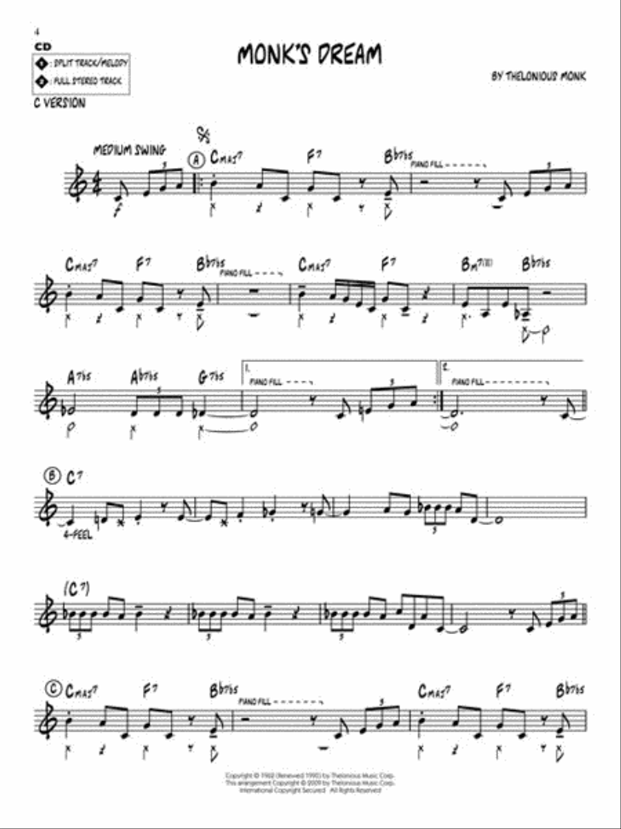 Thelonious Monk Classics C Instrument scores gallery preview page 4