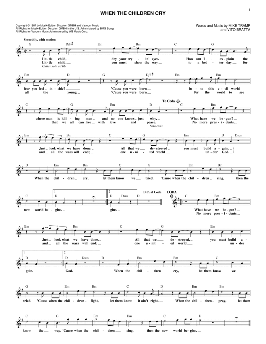 When The Children Cry When The Children Cry Piano scores gallery preview page 1