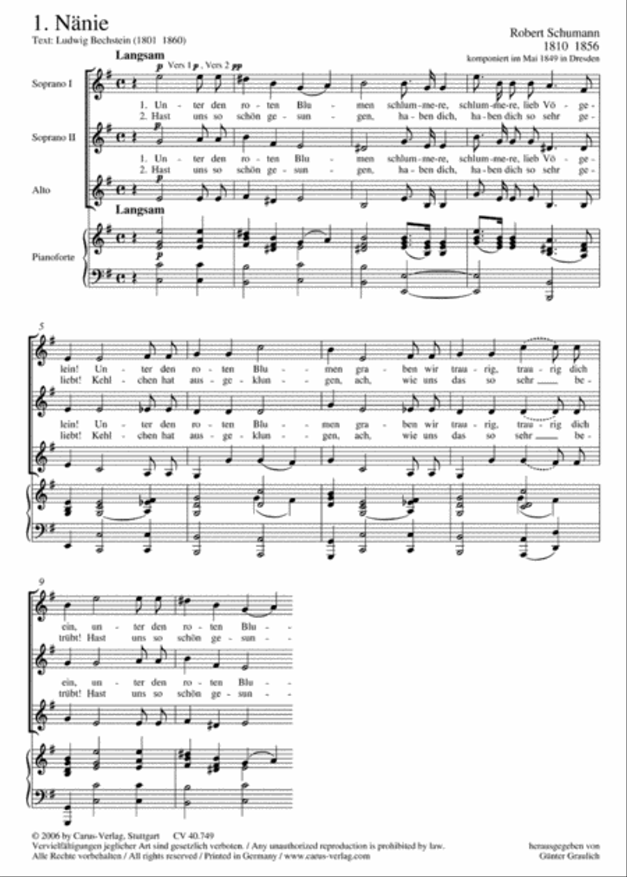 Drei Lieder op. 114 Choir scores gallery preview page 1