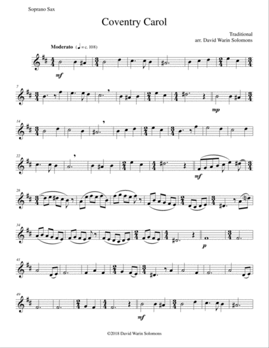 Coventry Carol for saxophone trio Woodwind Trio scores gallery preview page 6