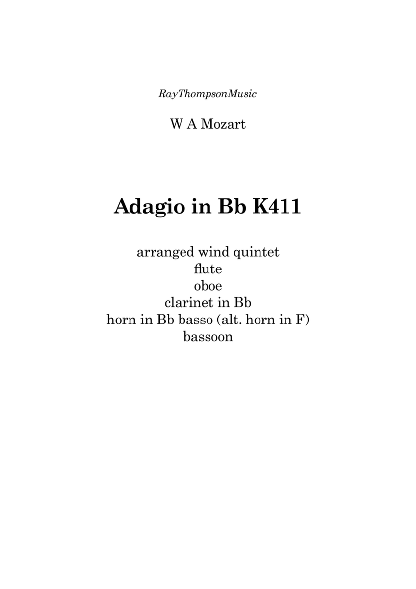 Mozart: Adagio in Bb K411 (originally for 2 clarinets/3 basset horns) - wind quintet image number null