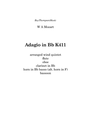 Book cover for Mozart: Adagio in Bb K411 (originally for 2 clarinets/3 basset horns) - wind quintet