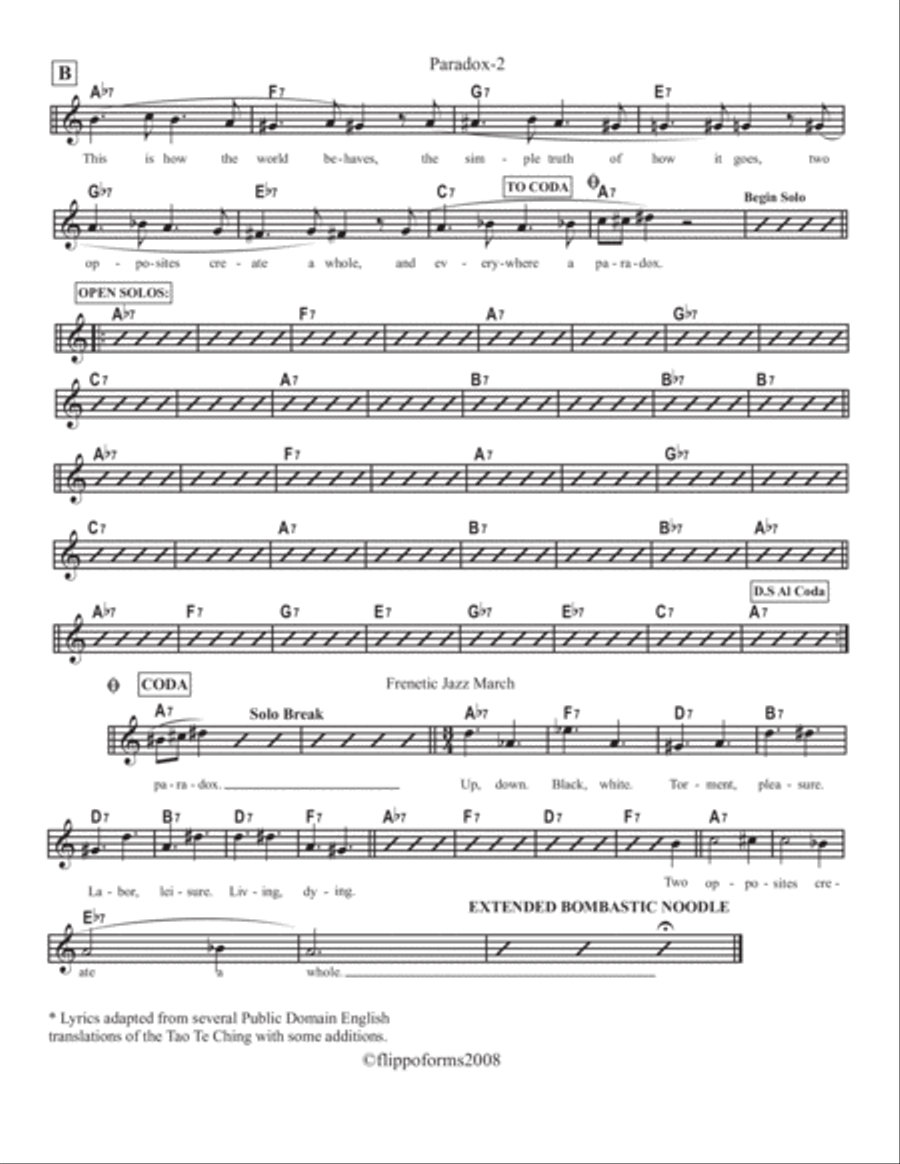 PARADOX - A "Tao Tune" -Lead Sheets in C, Bb and Eb image number null