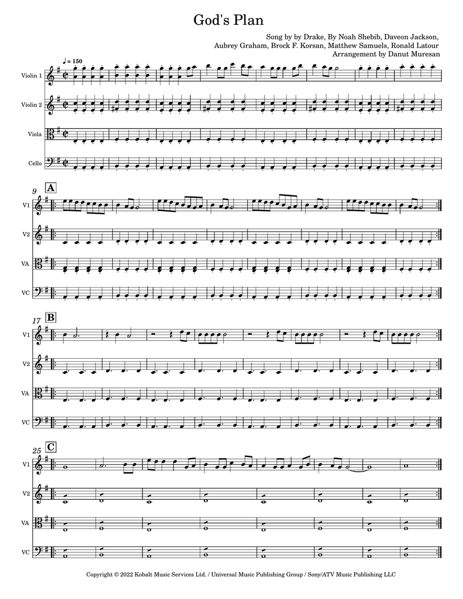 God's Plan God's Plan String Quartet scores gallery preview page 1