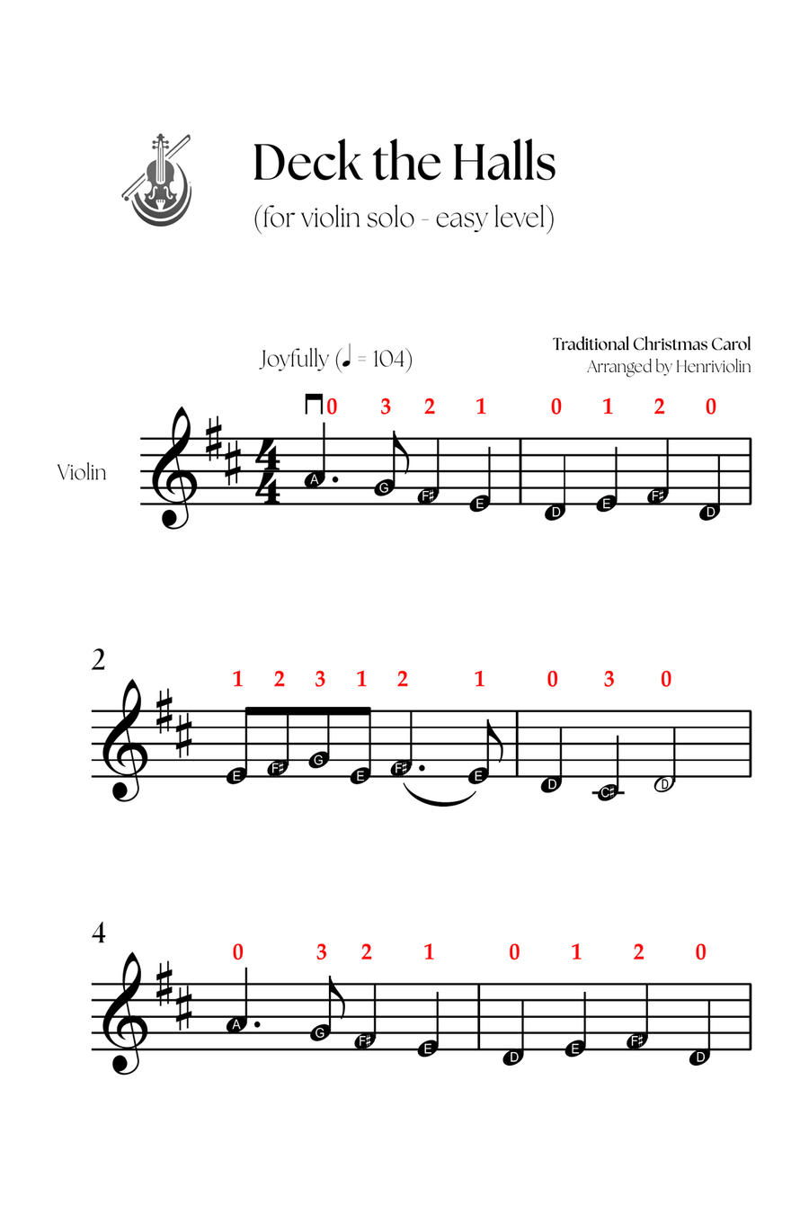 Deck the Halls (VIOLIN SOLO - EASY LEVEL) Violin Solo scores gallery preview page 2