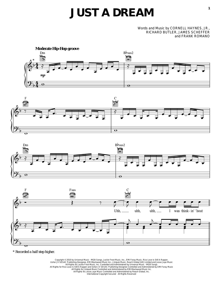 Just A Dream Piano, Vocal, Guitar scores gallery preview page 1