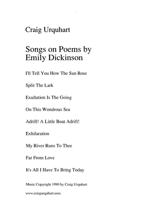 Craig Urquhart - SONGS ON POEMS OF EMILY DICKINSON