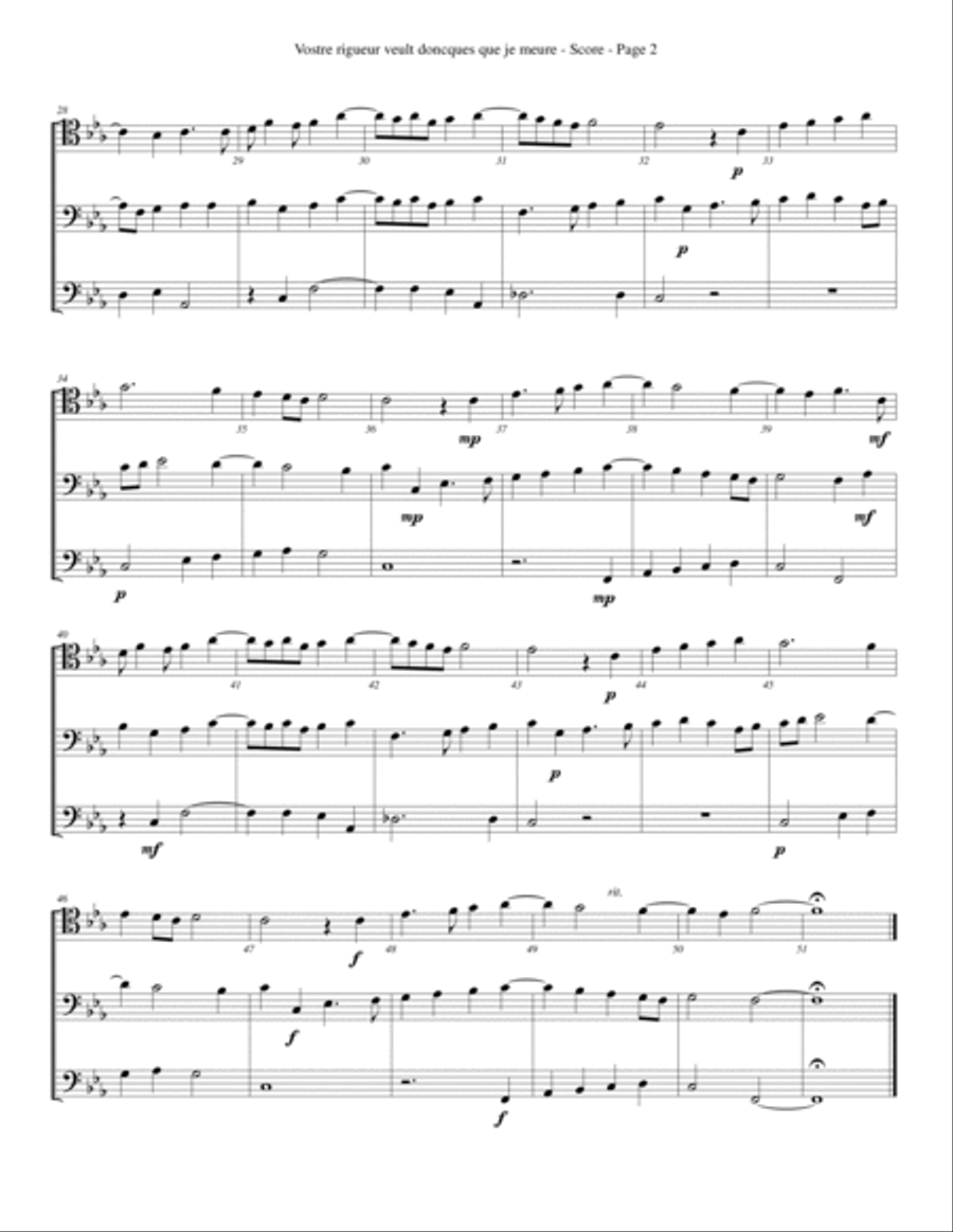 Vostre rigueur veult doncques que je meure for Trombone or Low Brass Trio Trombone Trio scores gallery preview page 2