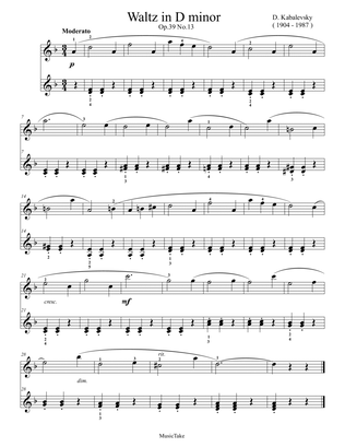 Book cover for Kabalevsky Waltz in D minor Op.39 No.13