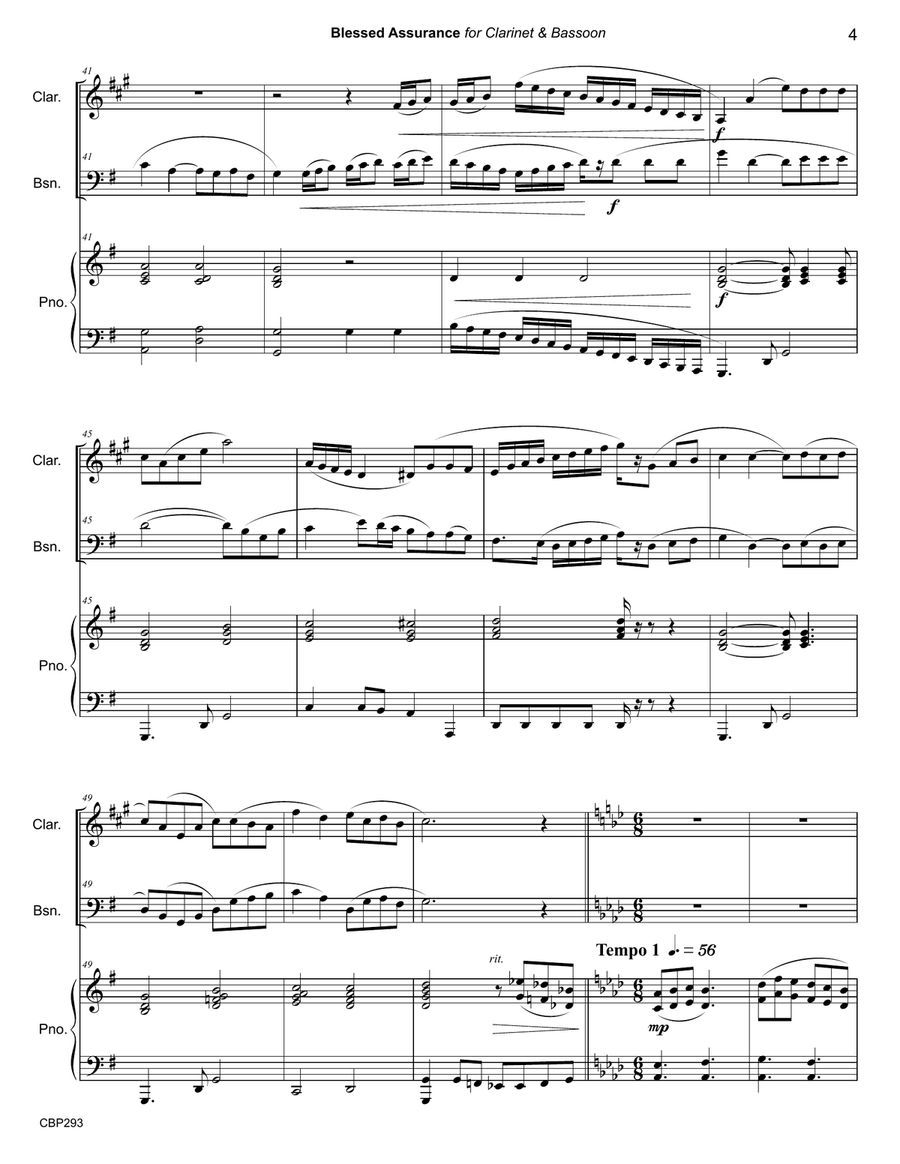 BLESSED ASSURANCE - CLARINET & BASSOON DUET with Piano accompaniment Woodwind Duet scores gallery preview page 4